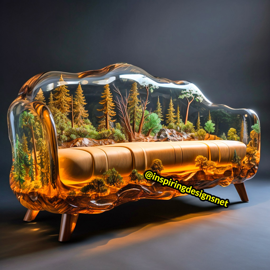 Wood and Epoxy Sofas with forest design