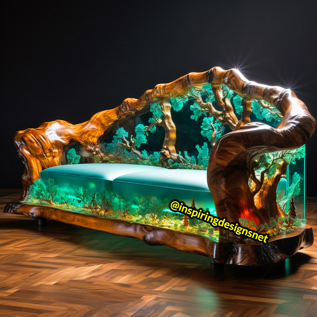 Wood and Epoxy Sofas with forest design