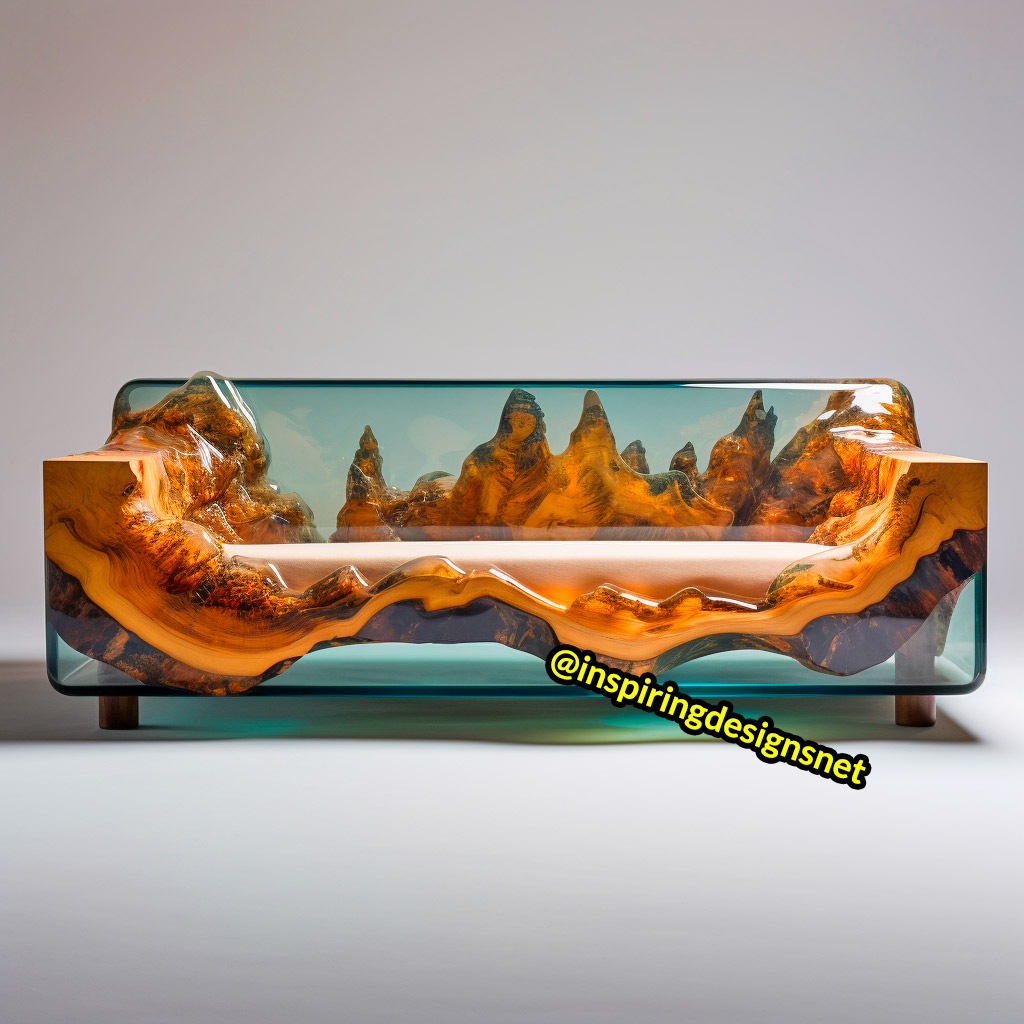 Wood and Epoxy Sofas with mountain range design