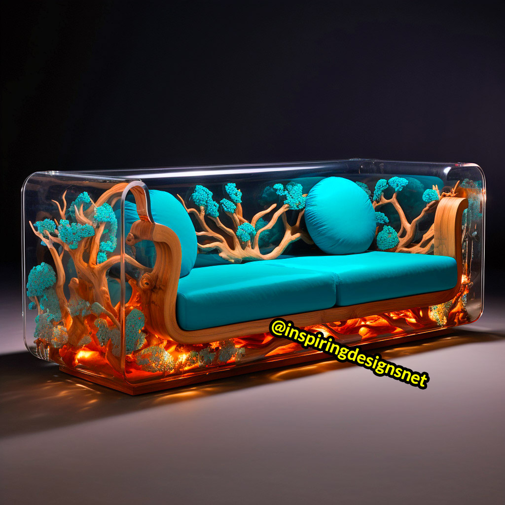 Wood and Epoxy Sofas with coral reef design