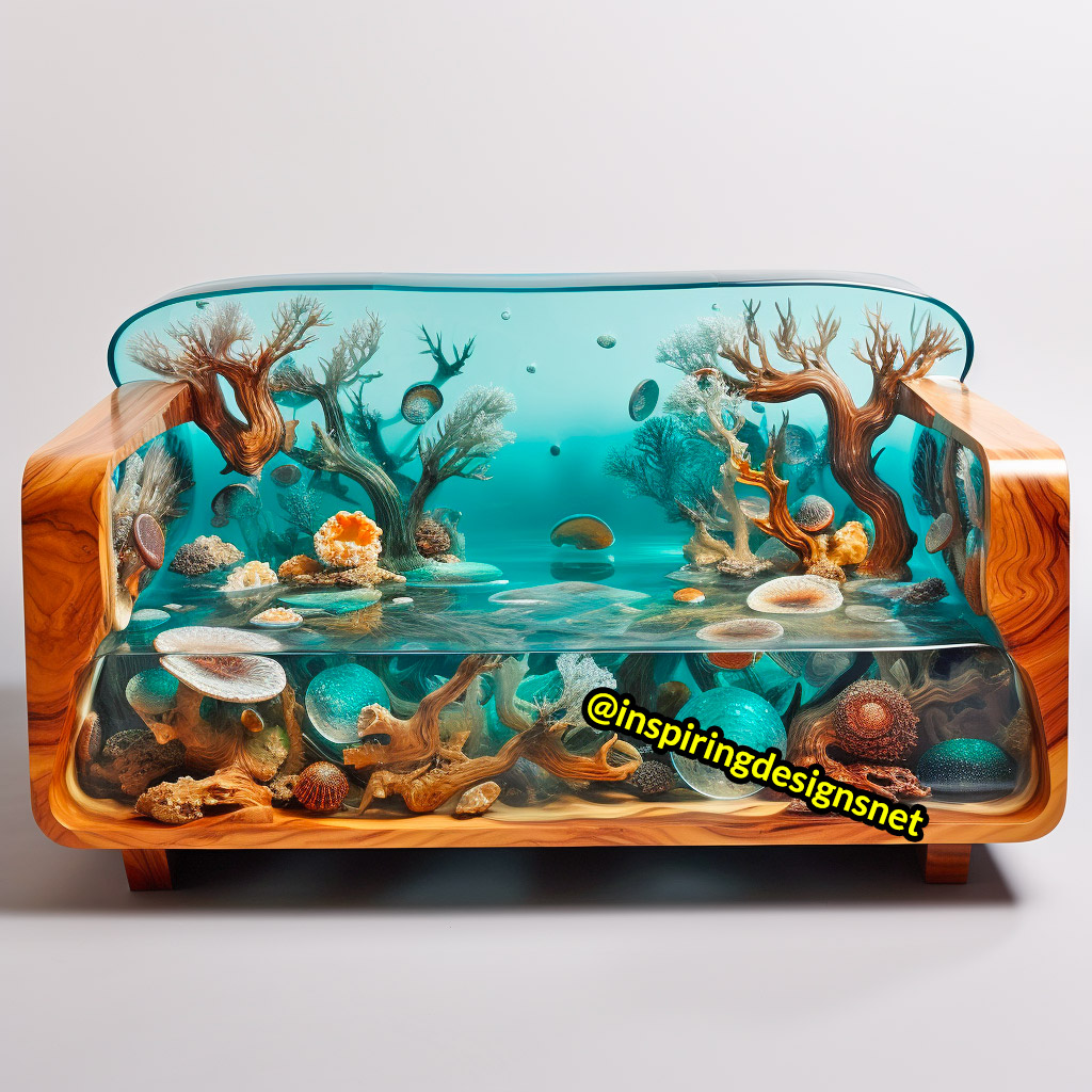 Wood and Epoxy Sofas with underwater sealife design