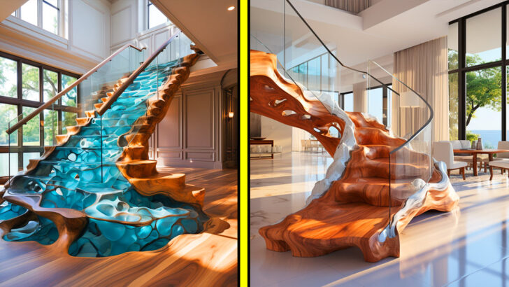 These Stunning Staircases Made From Live Edge Wood and Epoxy Are a Step Beyond Ordinary