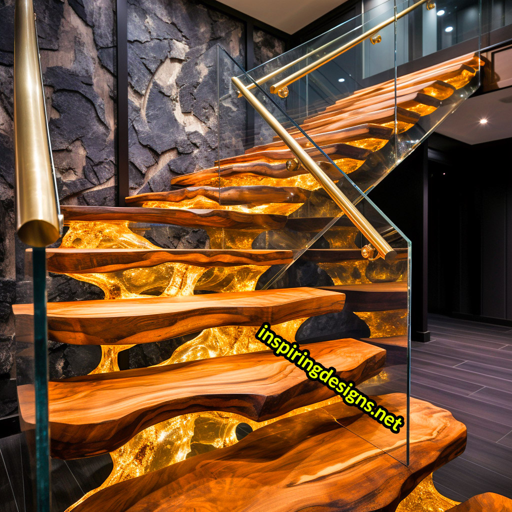 Luxury Live Edge Wood and Epoxy Staircases