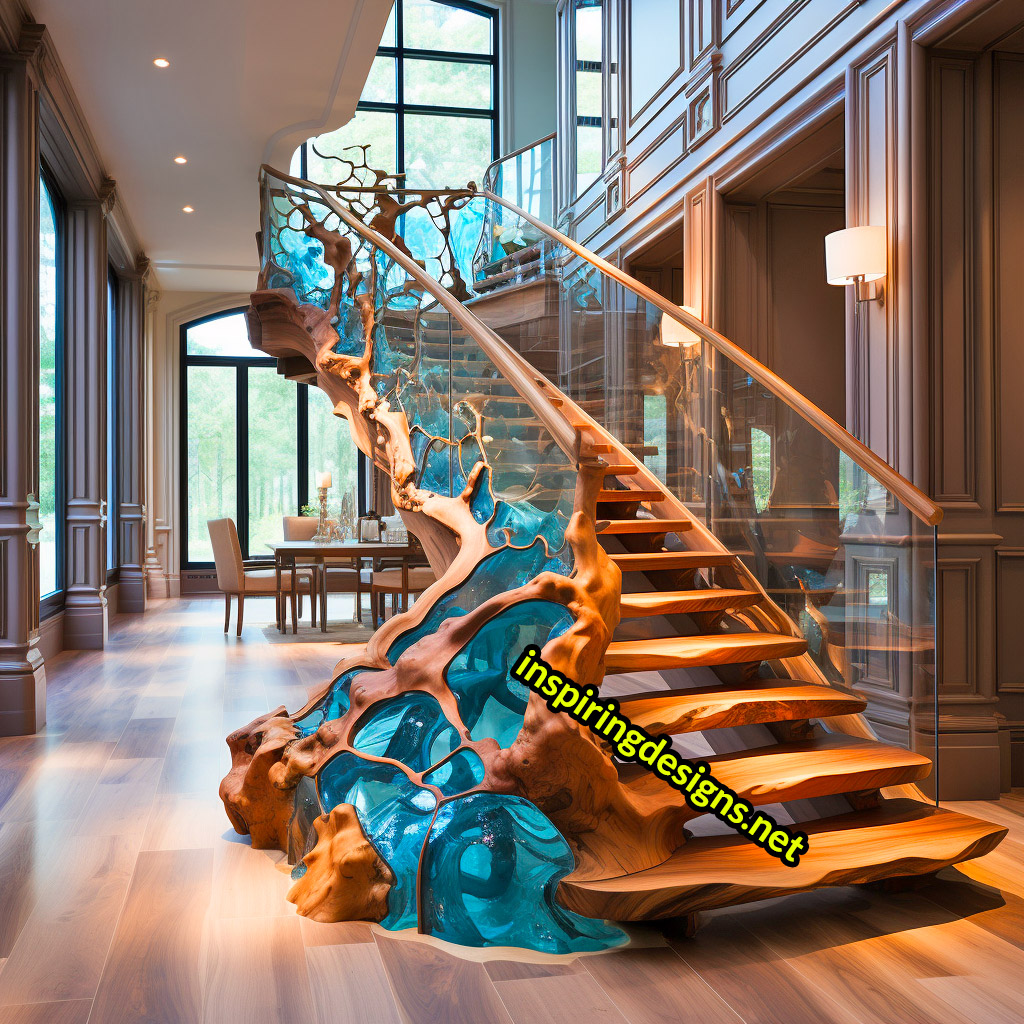 Luxury Live Edge Wood and Epoxy Staircases