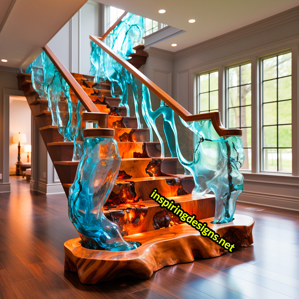 Luxury Live Edge Wood and Epoxy Staircases