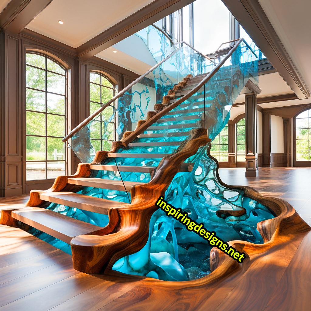 Luxury Live Edge Wood and Epoxy Staircases