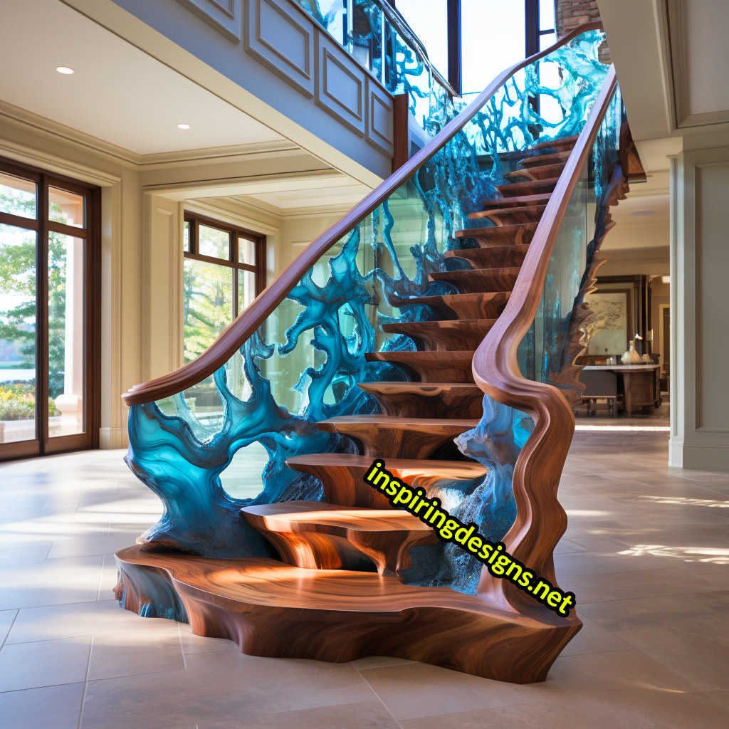 Luxury Live Edge Wood and Epoxy Staircases