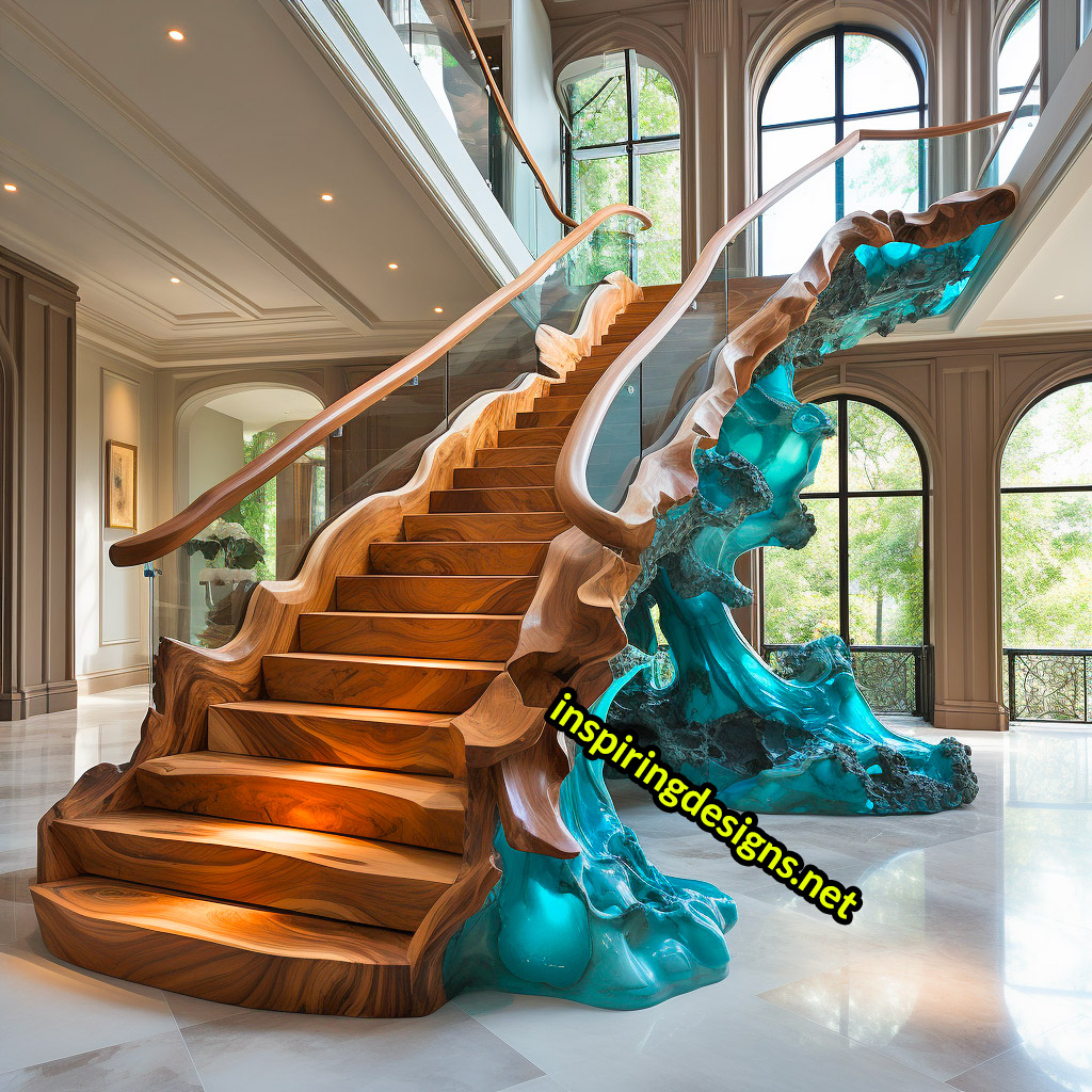 Luxury Live Edge Wood and Epoxy Staircases