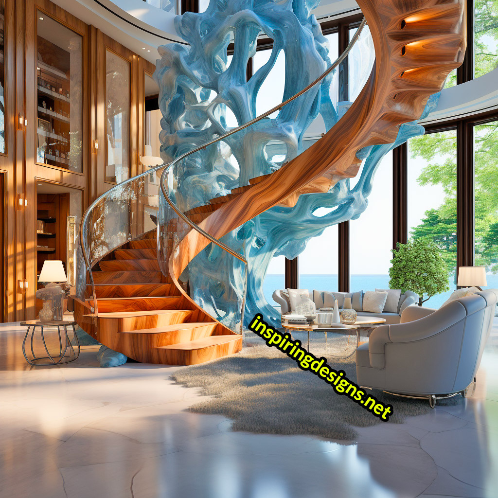 Luxury Live Edge Wood and Epoxy Staircases