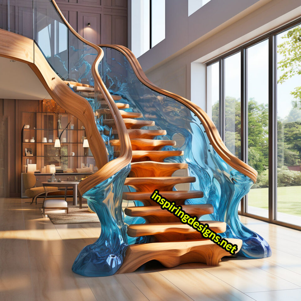 These Stunning Staircases Made From Live Edge Wood and Epoxy Are a Step