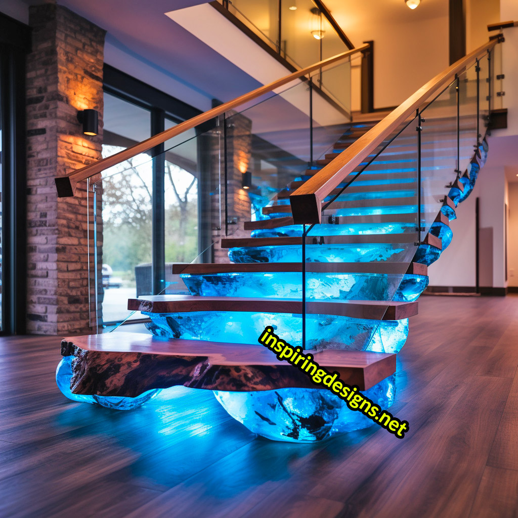 Luxury Live Edge Wood and Epoxy Staircases