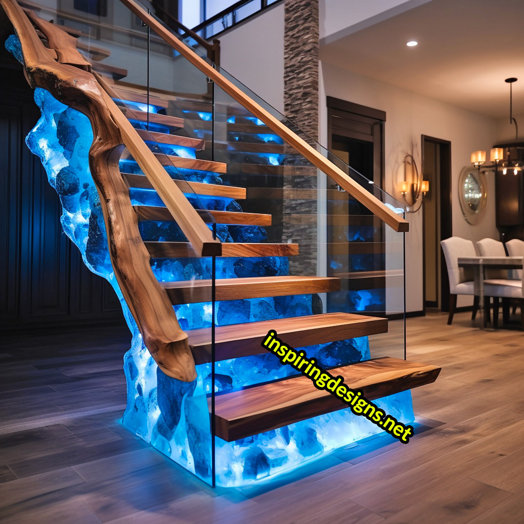 Luxury Live Edge Wood and Epoxy Staircases