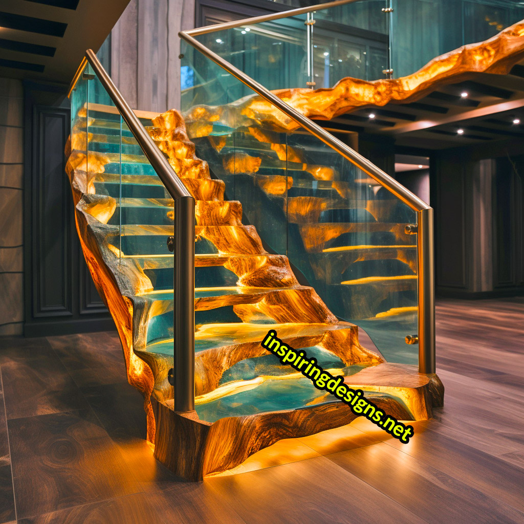 Luxury Live Edge Wood and Epoxy Staircases