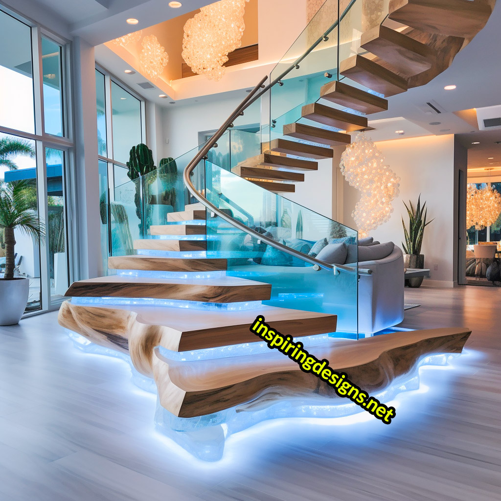 Luxury Live Edge Wood and Epoxy Staircases