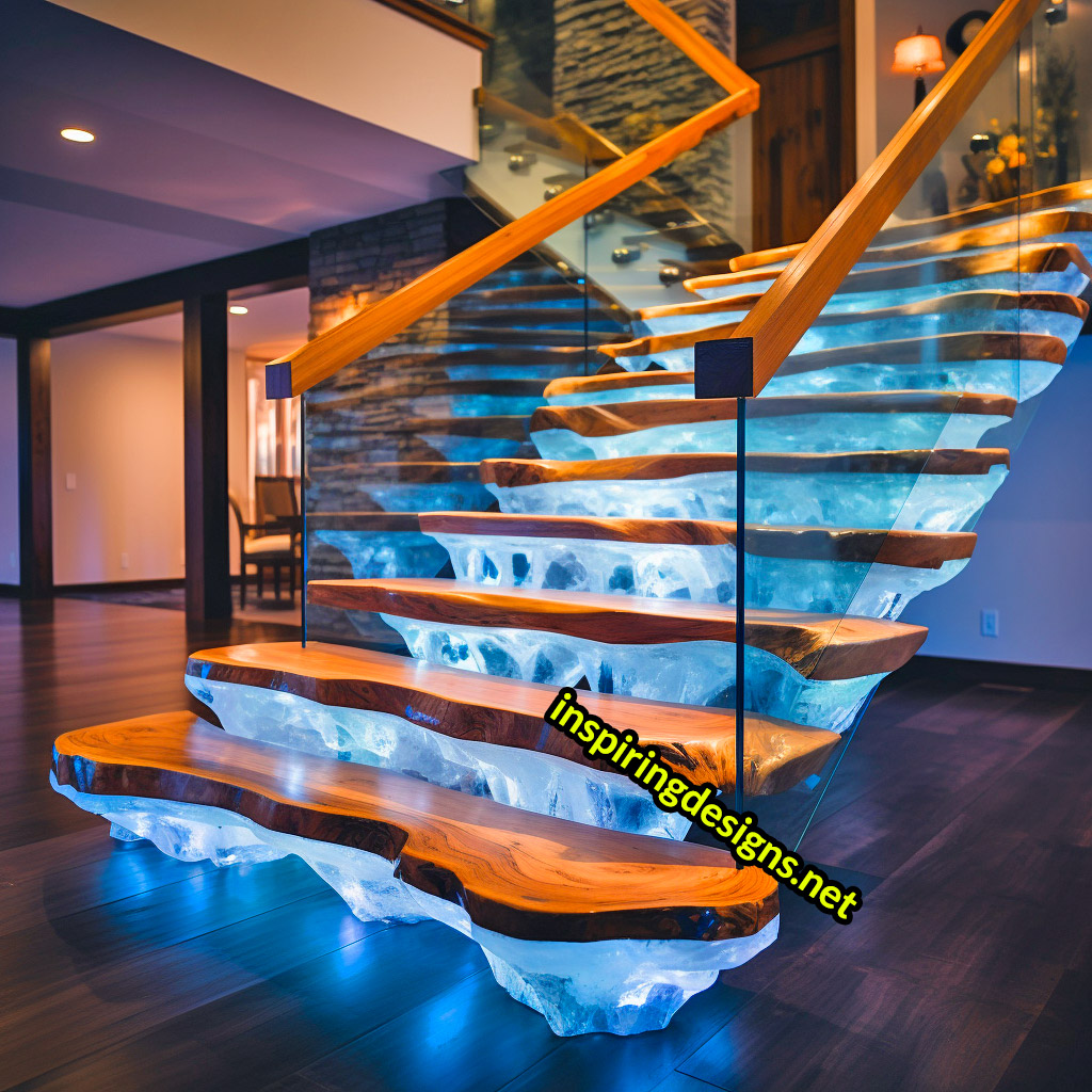 Luxury Live Edge Wood and Epoxy Staircases