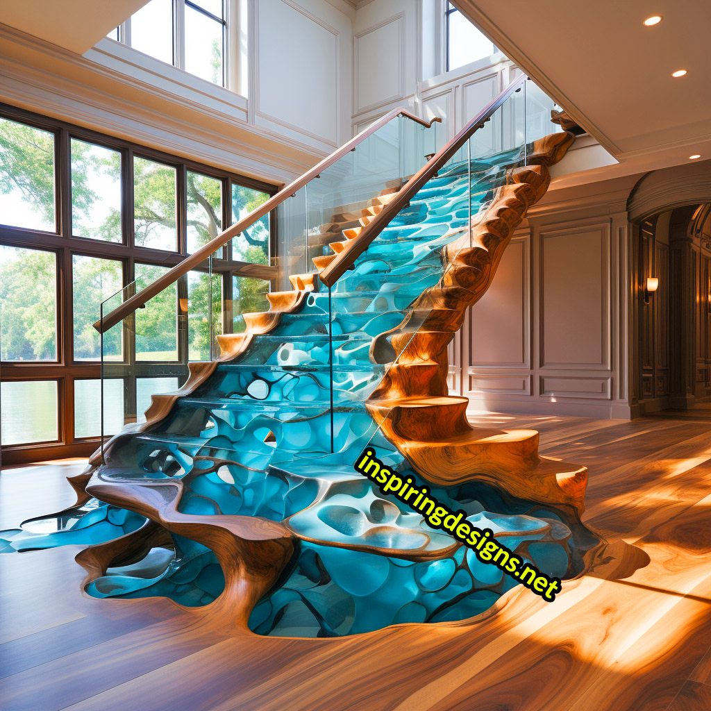 Luxury Live Edge Wood and Epoxy Staircases