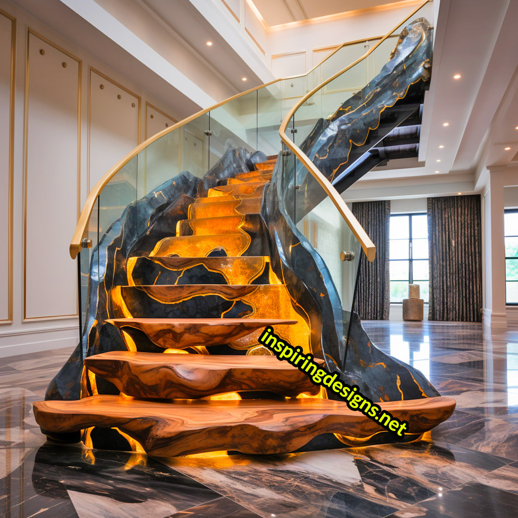 Luxury Live Edge Wood and Epoxy Staircases