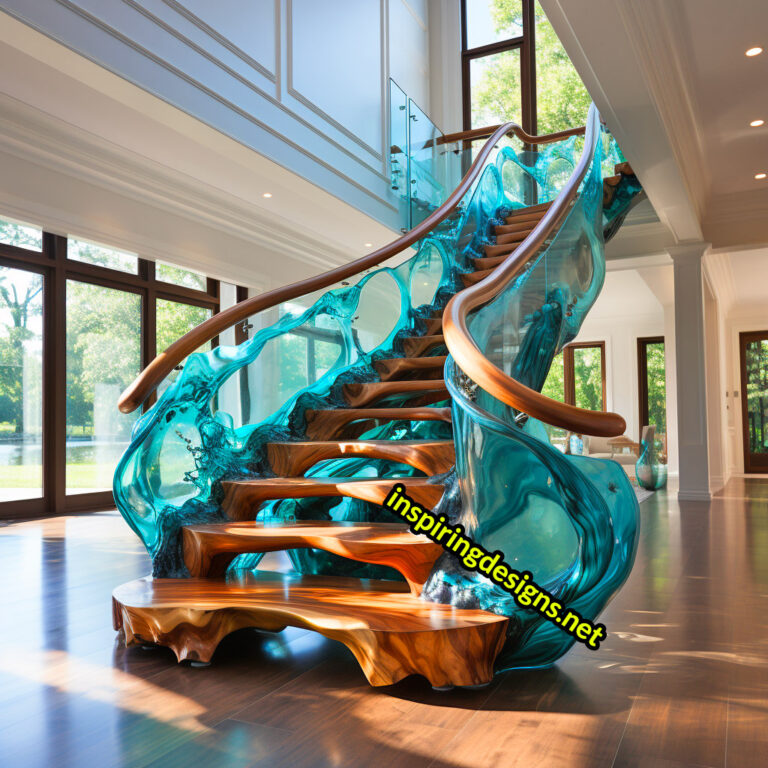 These Stunning Staircases Made From Live Edge Wood and Epoxy Are a Step