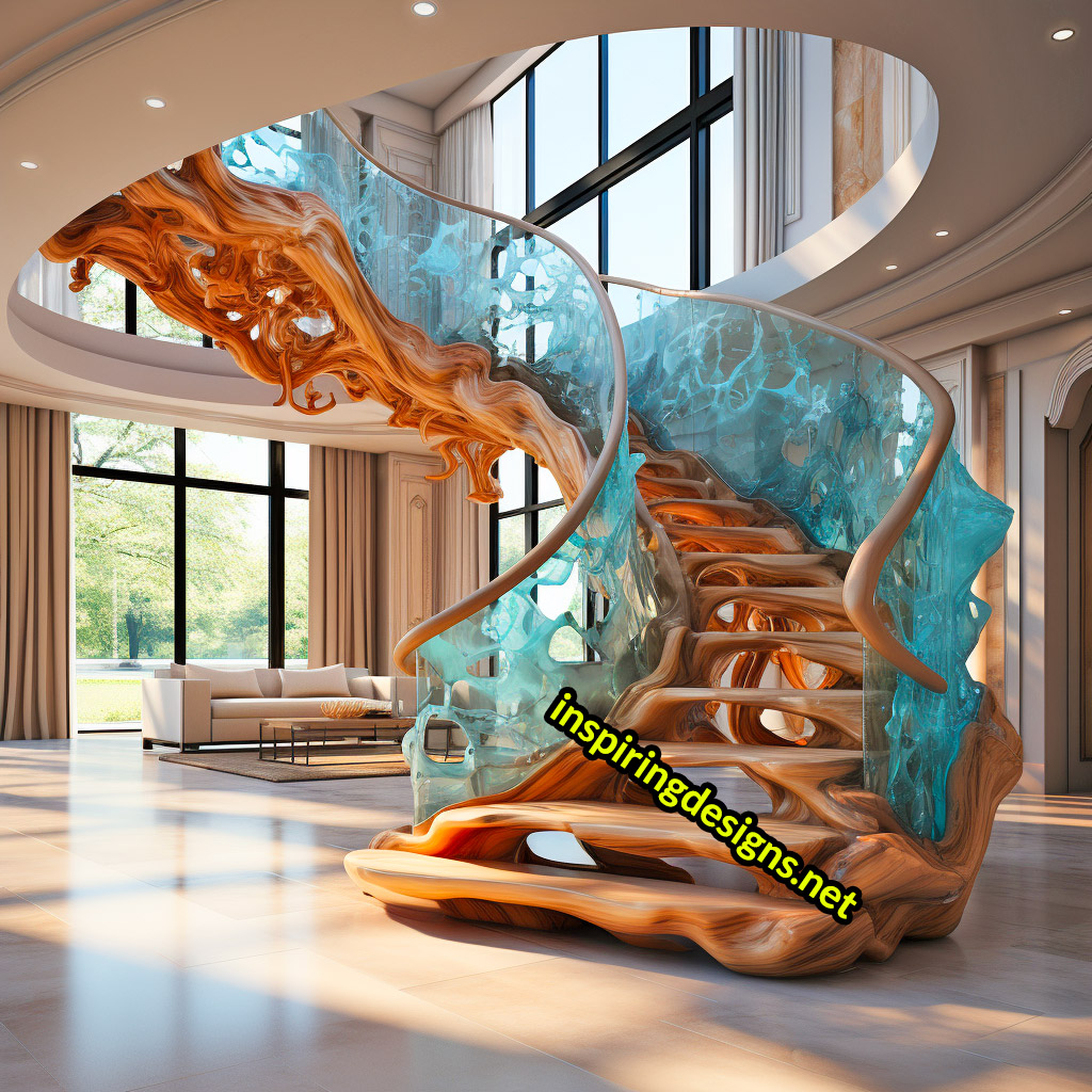 Luxury Live Edge Wood and Epoxy Staircases