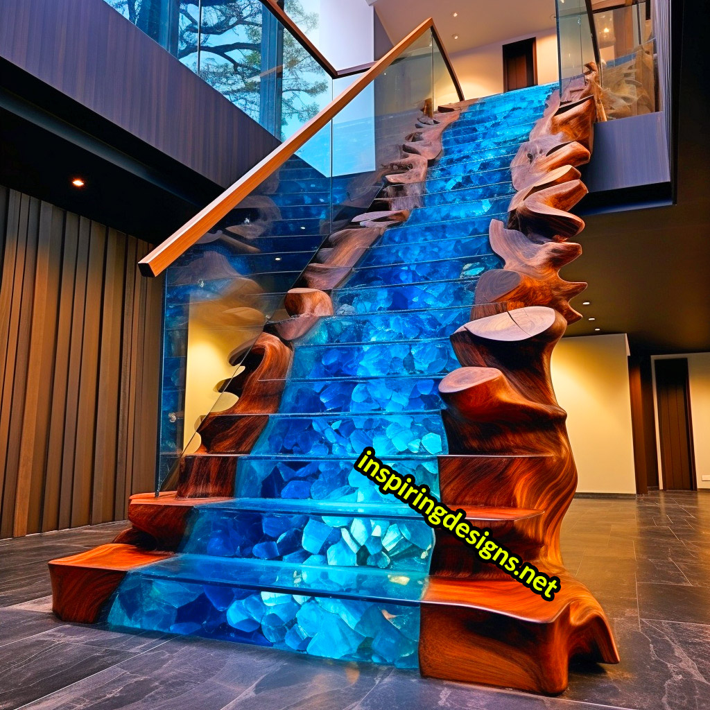 Luxury Live Edge Wood and Epoxy Staircases