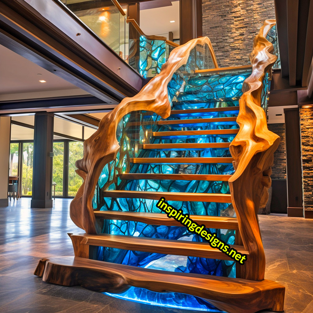 Luxury Live Edge Wood and Epoxy Staircases