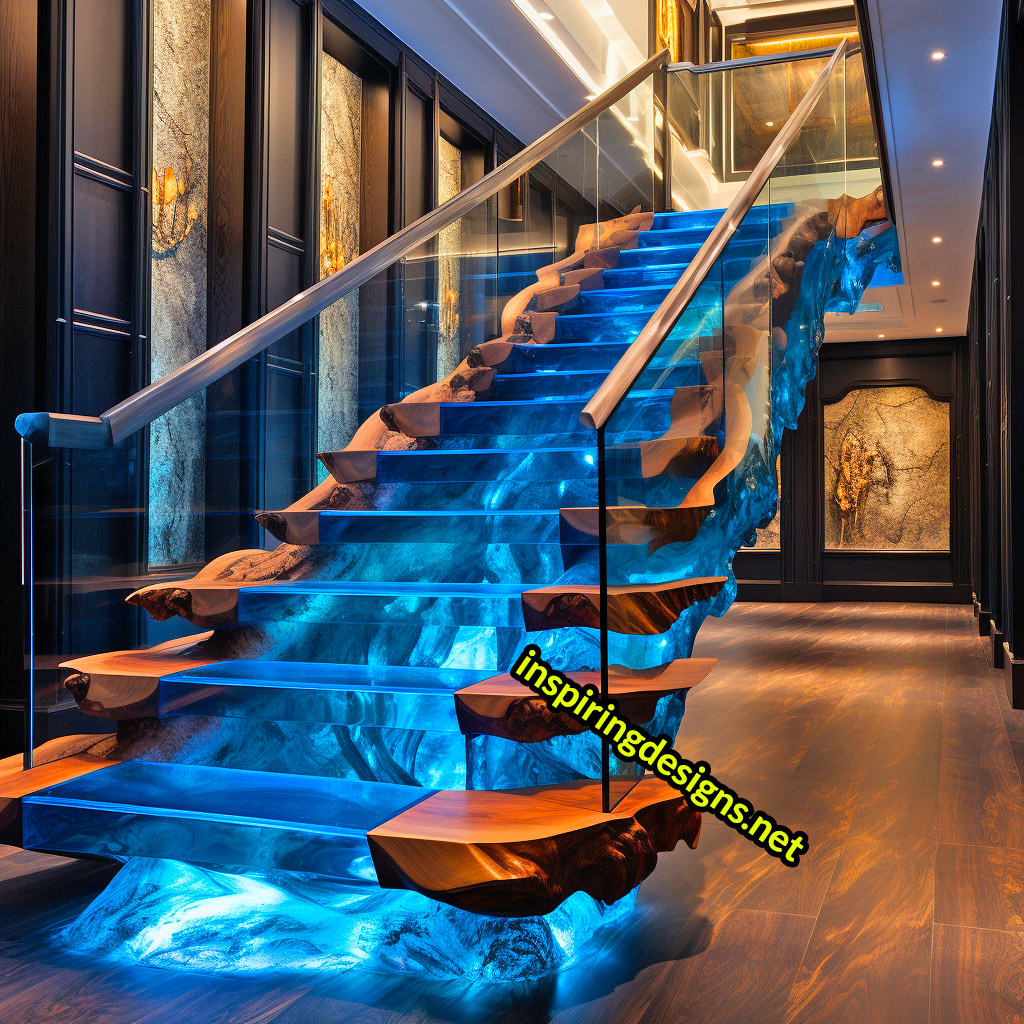 Luxury Live Edge Wood and Epoxy Staircases