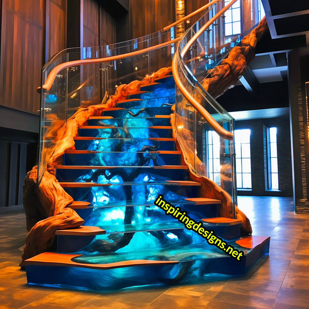 Luxury Live Edge Wood and Epoxy Staircases