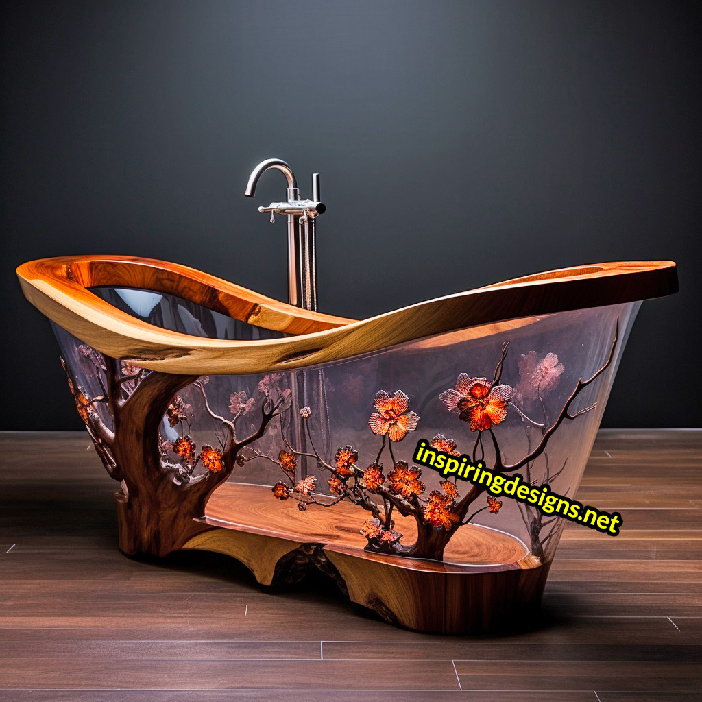 Wood and Epoxy Bathtubs with flower design