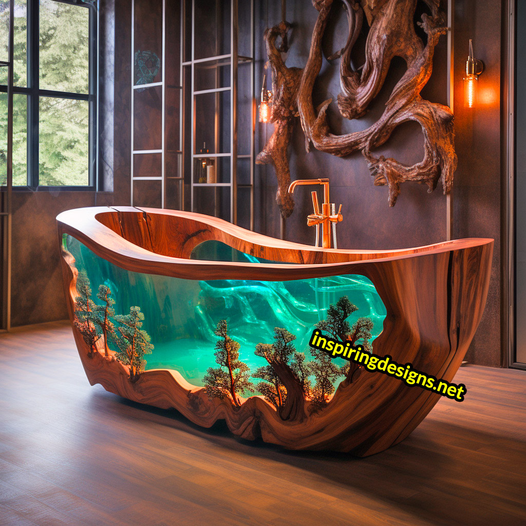 These Stunning Wood and Epoxy Bathtubs Merge Art, Function, and