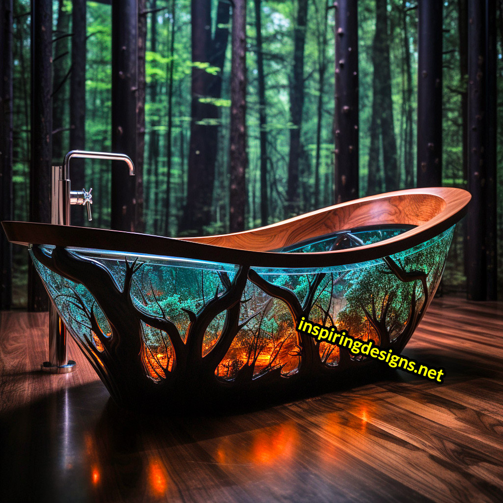 Wood and Epoxy Bathtubs with forest design