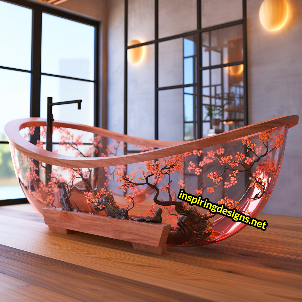 Wood and Epoxy Bathtubs with flower design