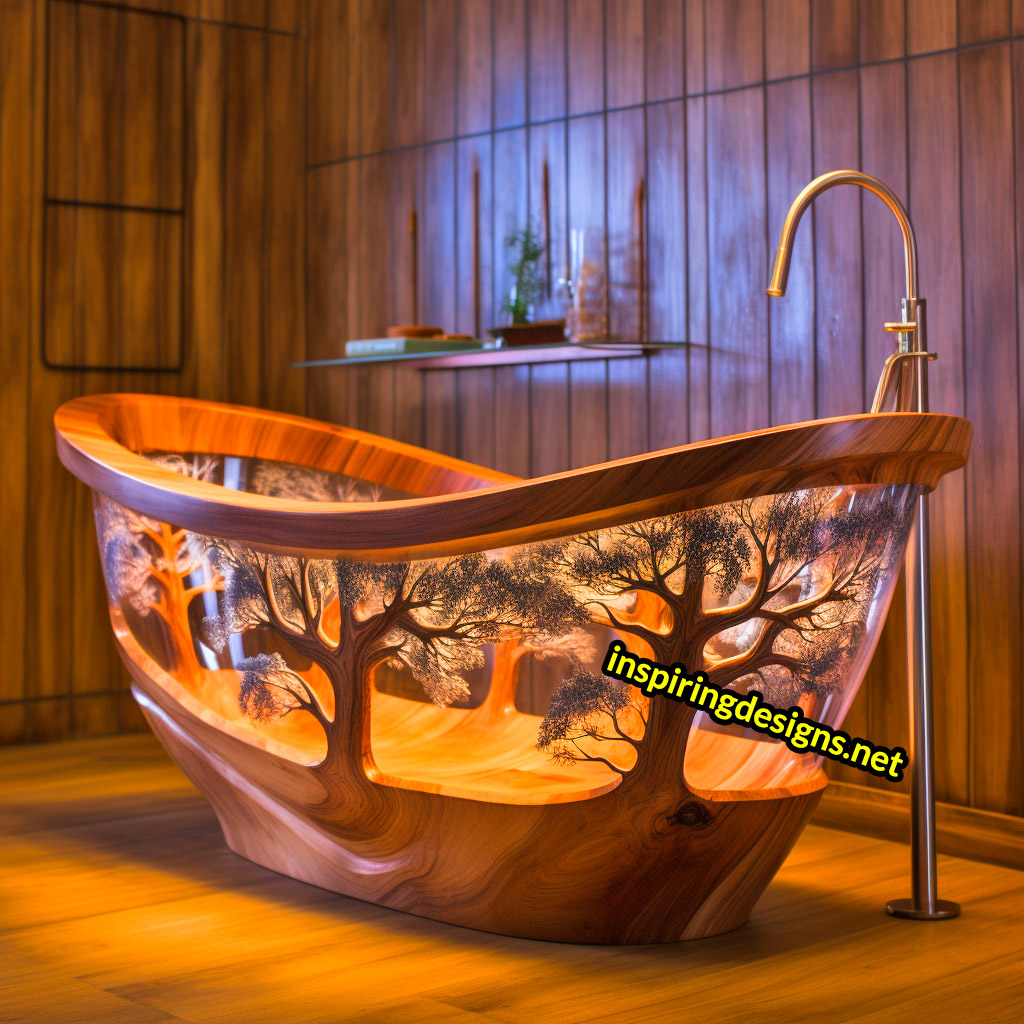Wood and Epoxy Bathtubs with forest design