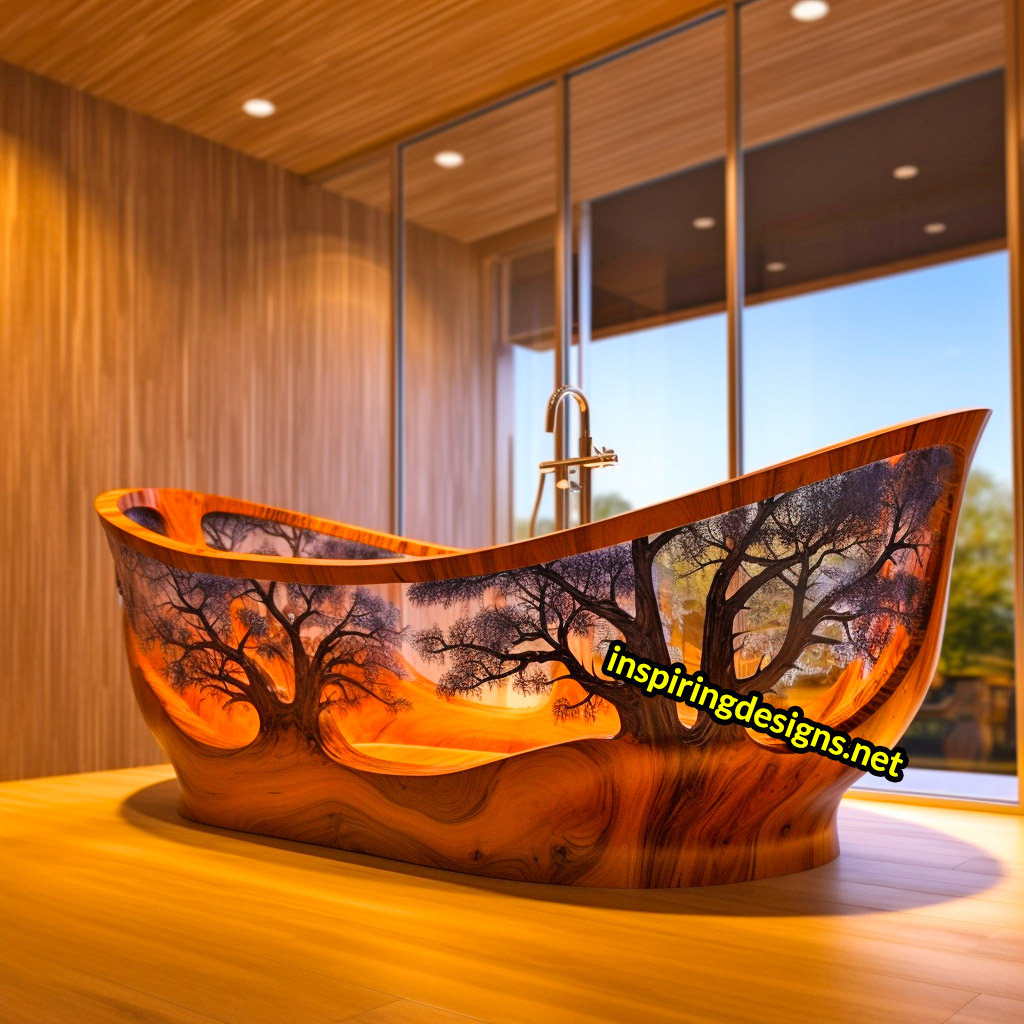 Wood and Epoxy Bathtubs with forest design