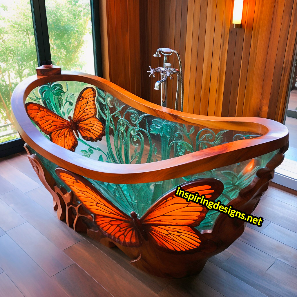 Wood and Epoxy Bathtubs with butterfly design