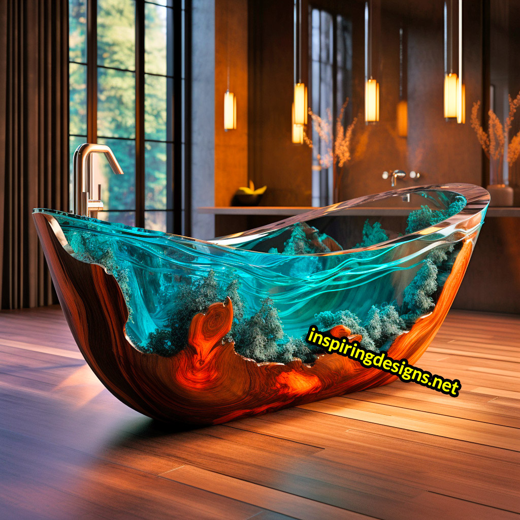 These Stunning Wood and Epoxy Bathtubs Merge Art, Function, and