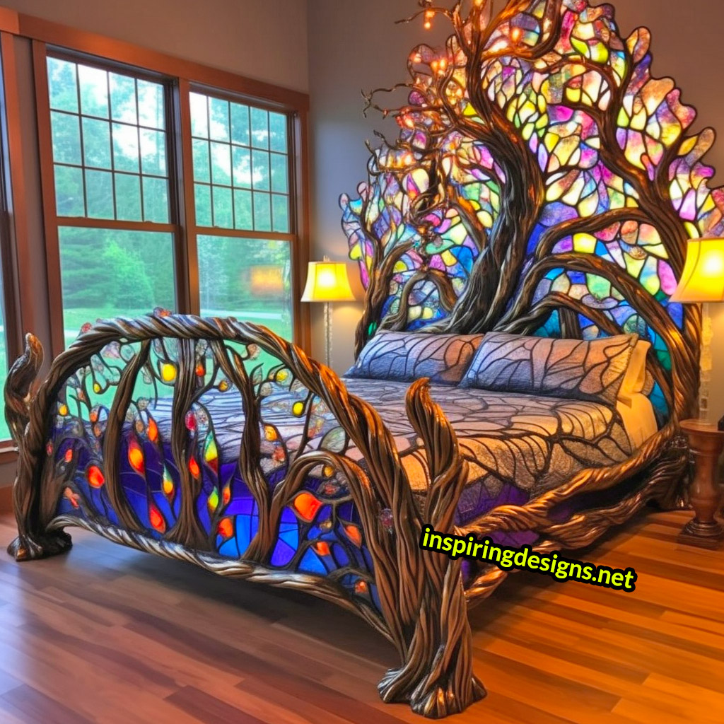 Giant Stained Glass Tree Of Life Bed Frame