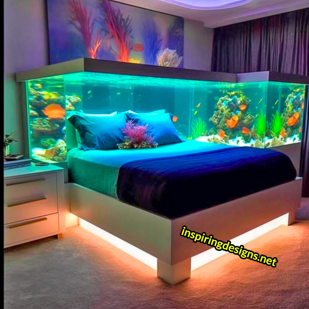 Aquarium Beds With Fish Aquarium Built into bed frame