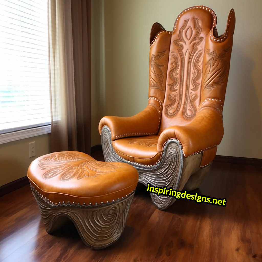 Giant Cowboy Boot Chair With Ottoman