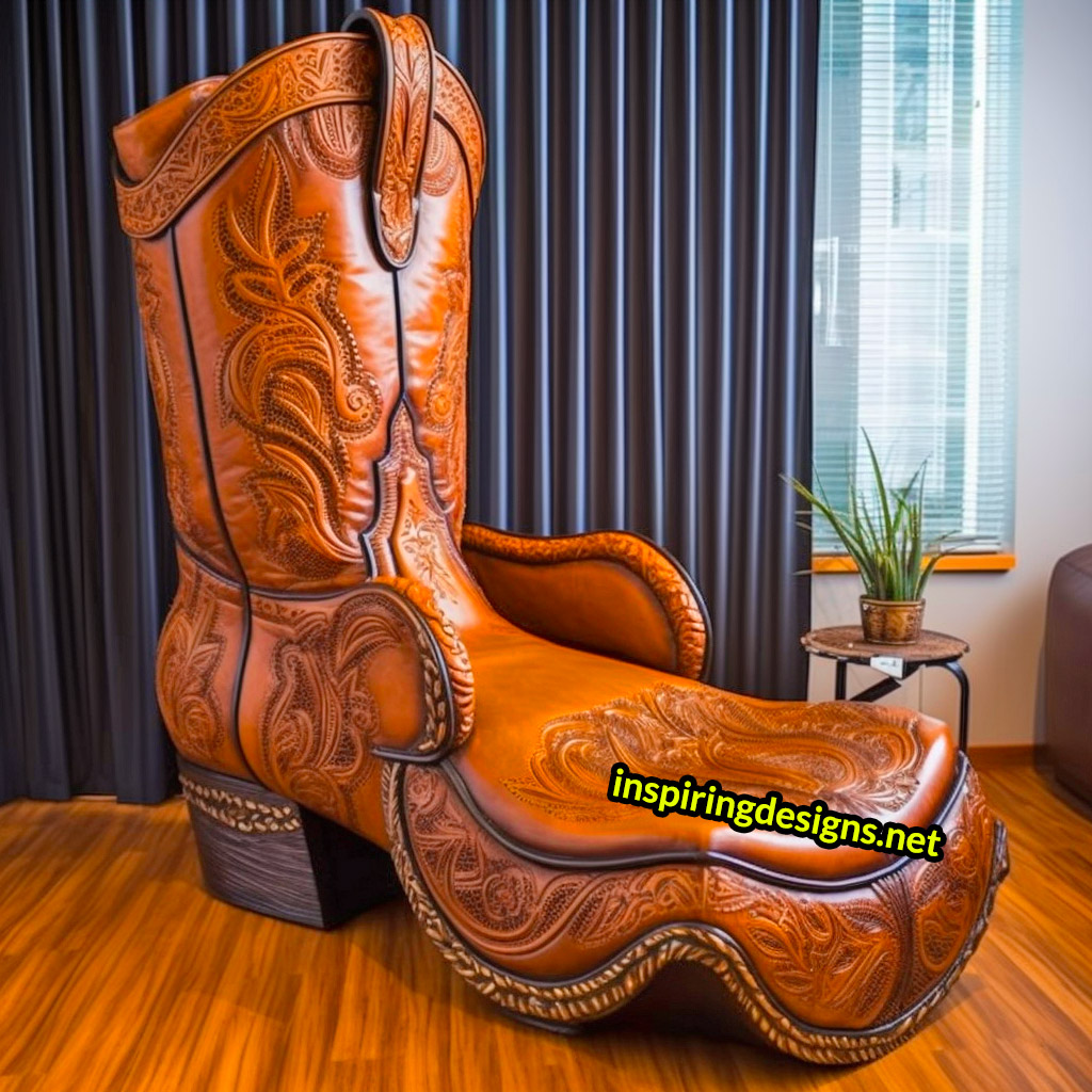 Giant Cowboy Boot Chair With Ottoman