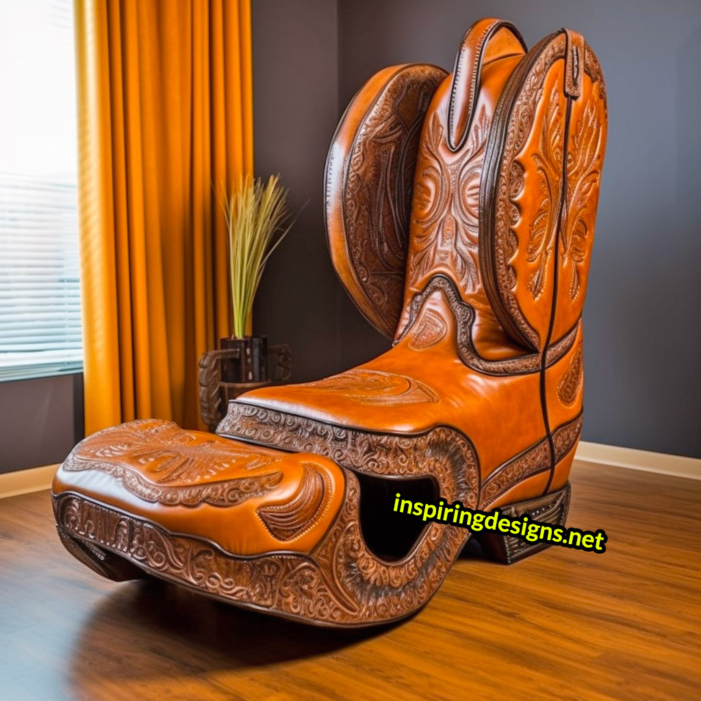 Giant Cowboy Boot Chair With Ottoman