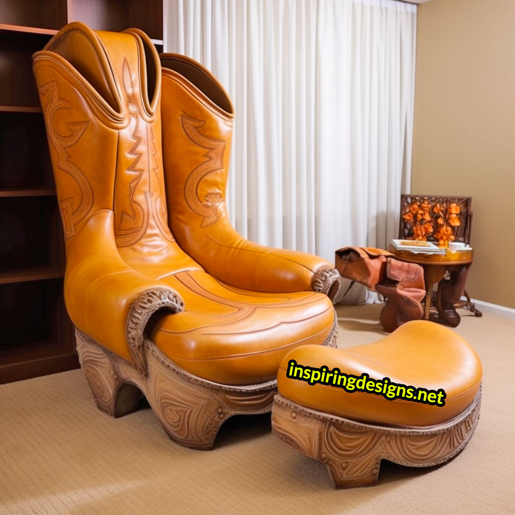 Giant Cowboy Boot Chair With Ottoman