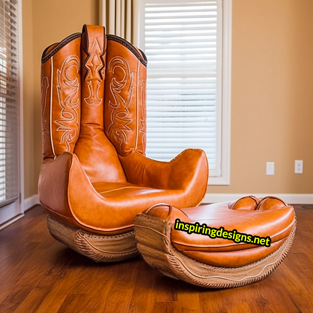 Giant Cowboy Boot Chair With Ottoman