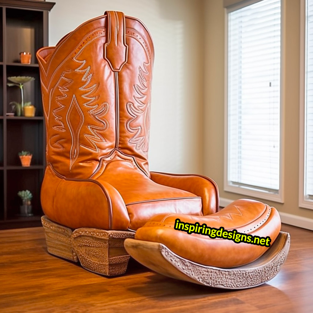 Giant Cowboy Boot Chair With Ottoman