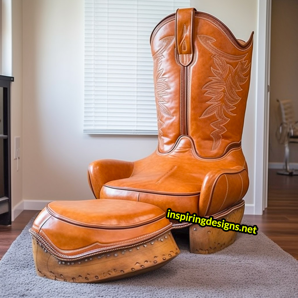 Giant Cowboy Boot Chair With Ottoman