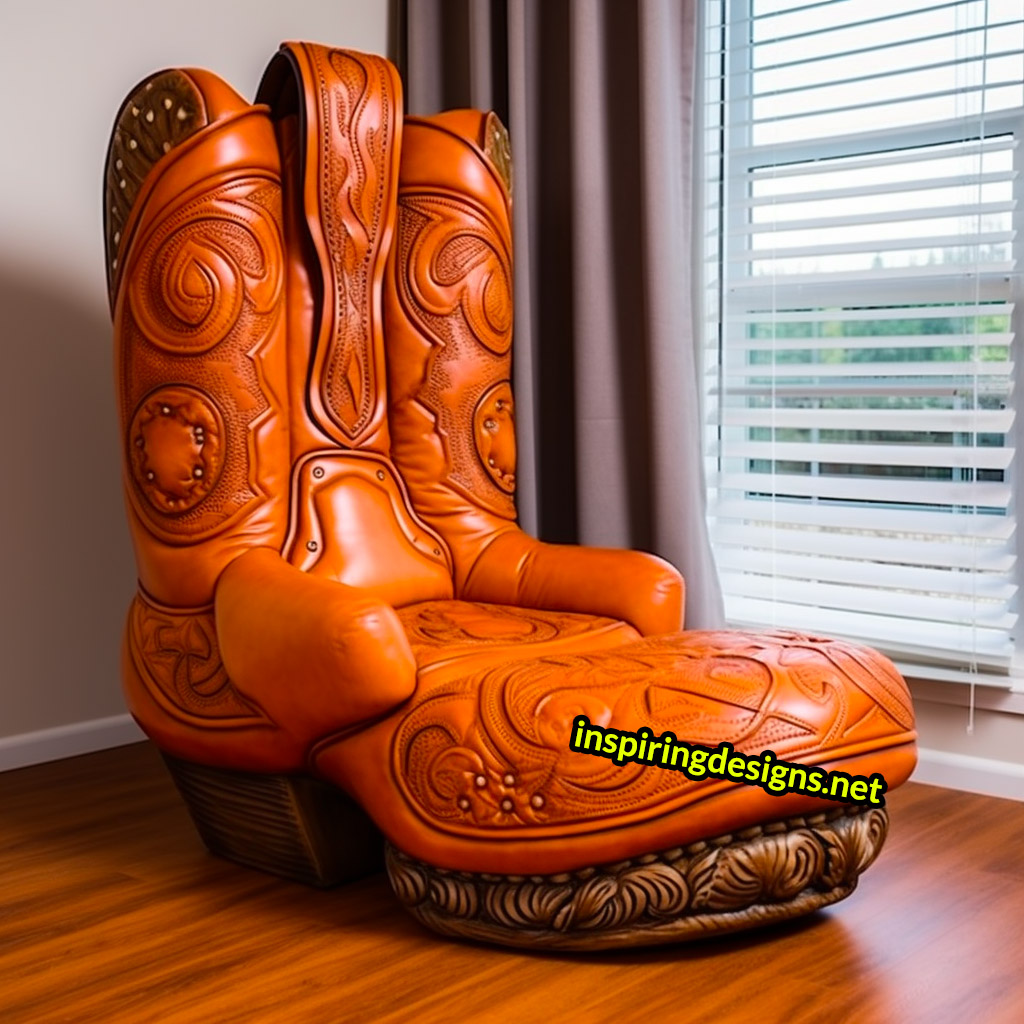 Giant Cowboy Boot Chair With Ottoman