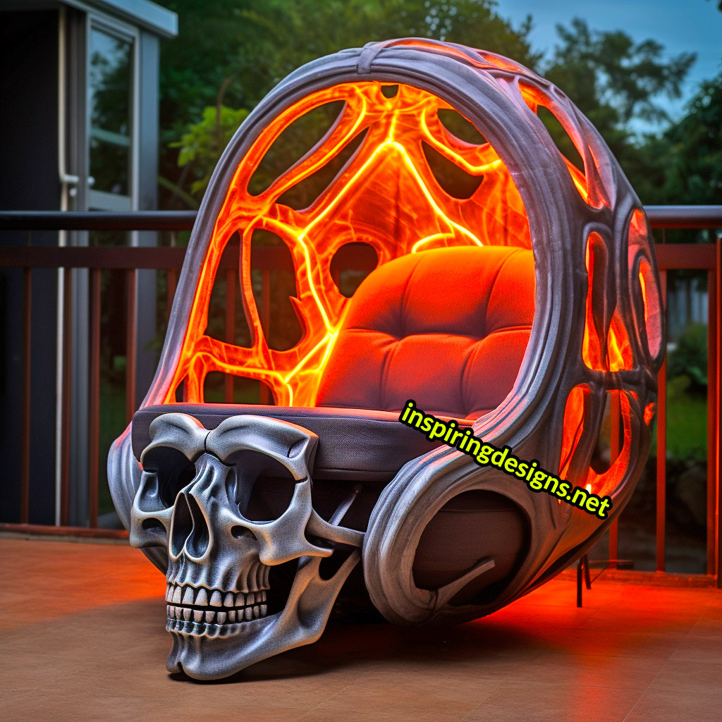 Illuminated Halloween Porch Chairs - Skull Chair