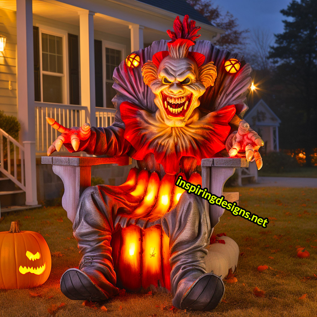 Illuminated Halloween Porch Chairs - Creepy Clown Chair