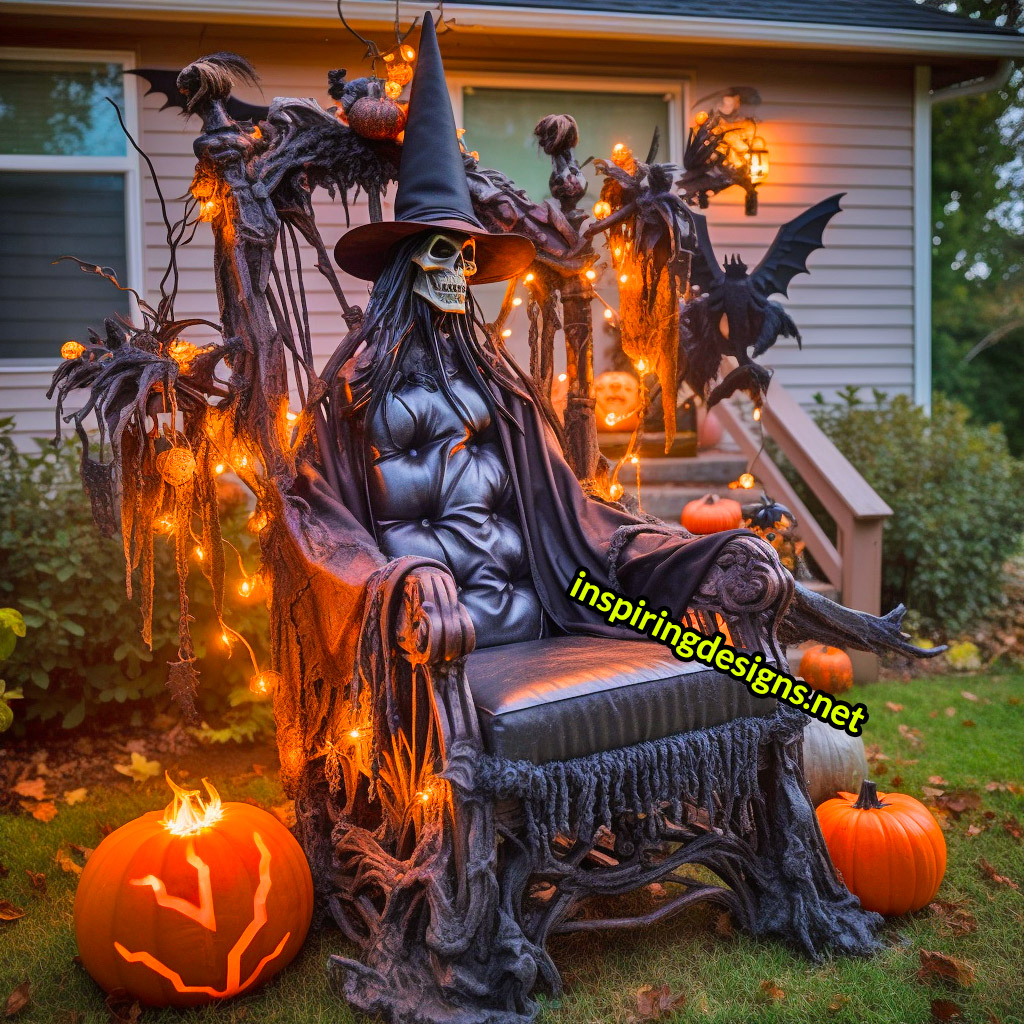 Illuminated Halloween Porch Chairs - Witch Chair