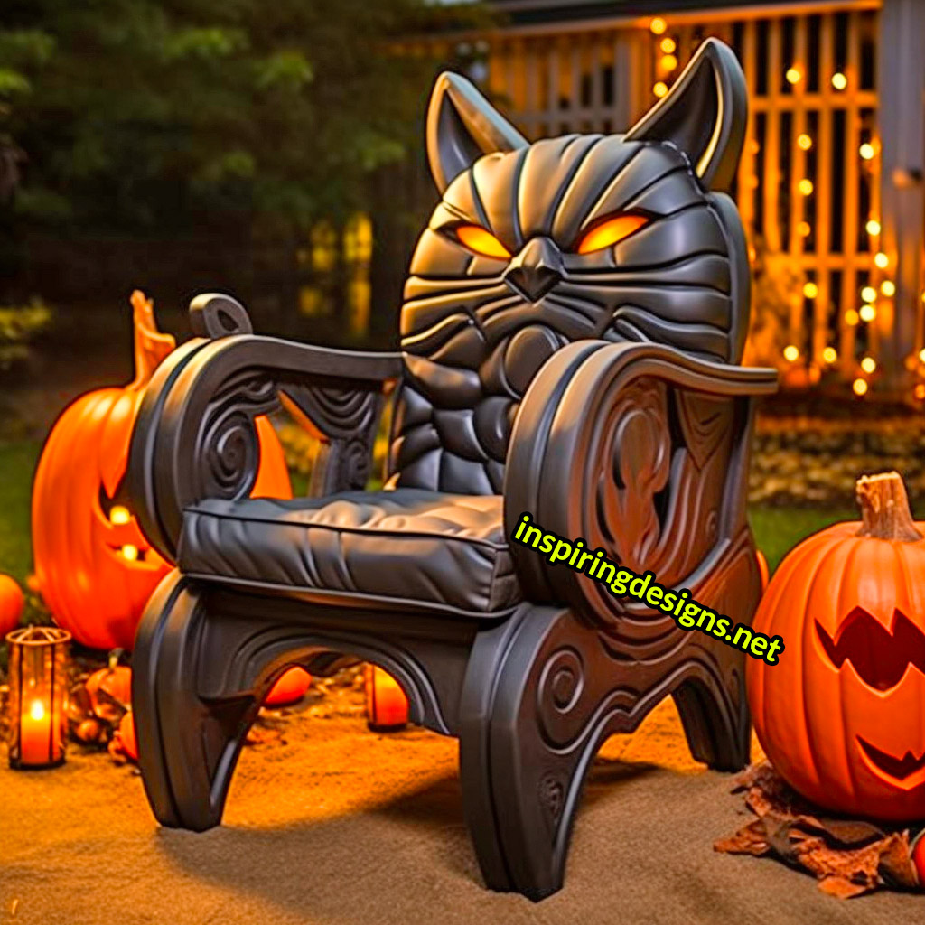 Illuminated Halloween Porch Chairs - Black Cat Chair