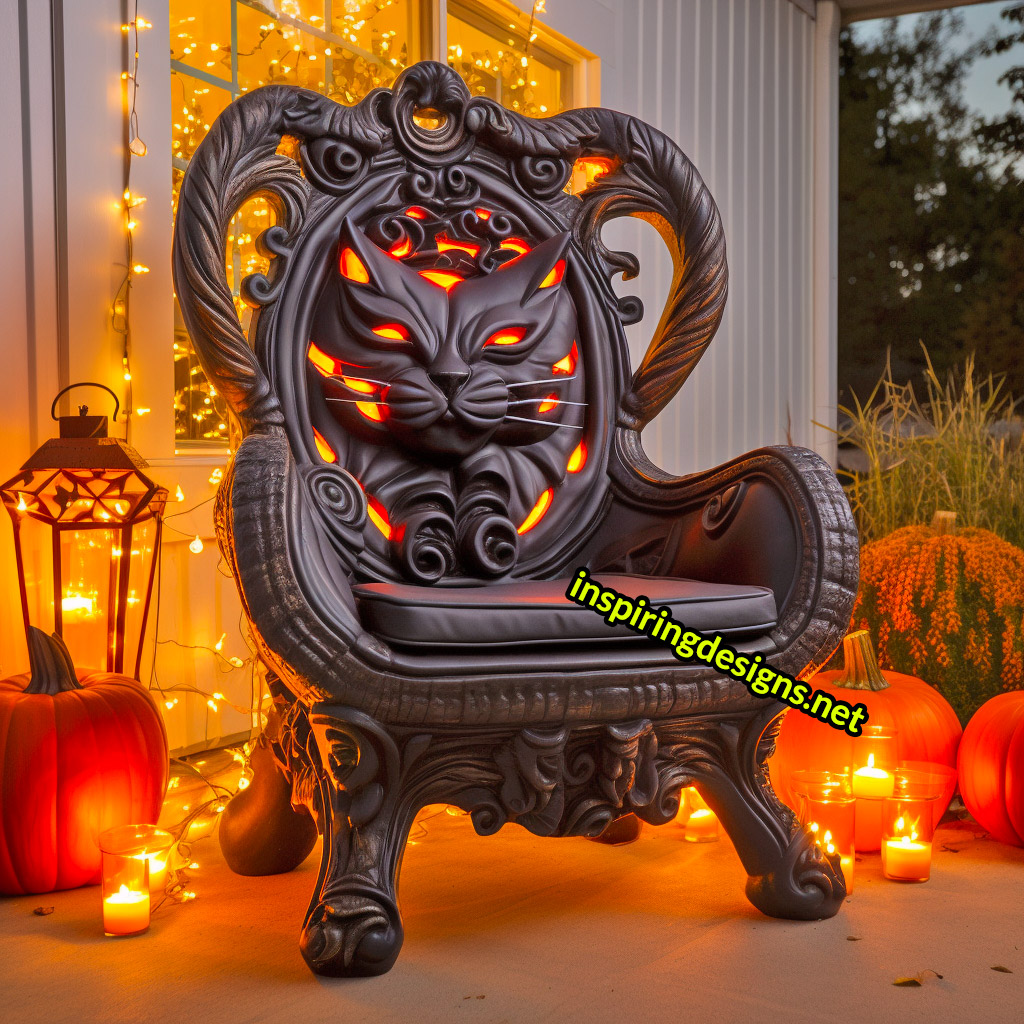 Illuminated Halloween Porch Chairs - Black Cat Chair